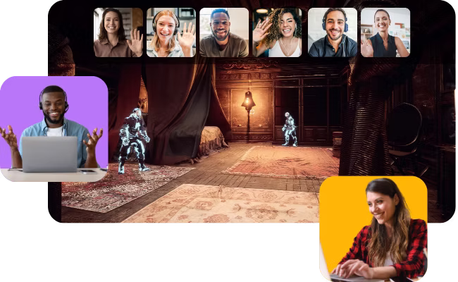 A team on a video call while playing the escape room Spirit Speak