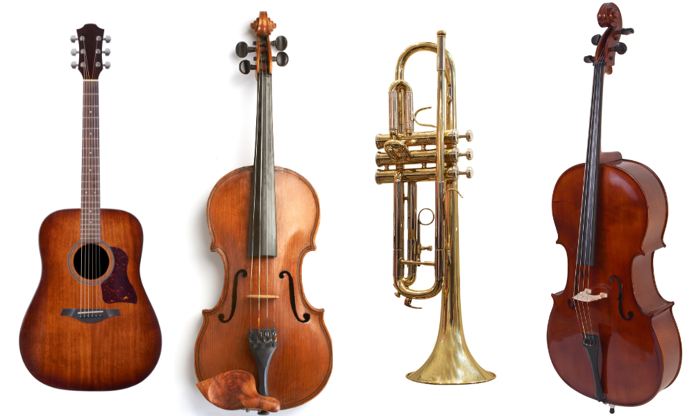 Guitar, Violin, Trumpet, Cello