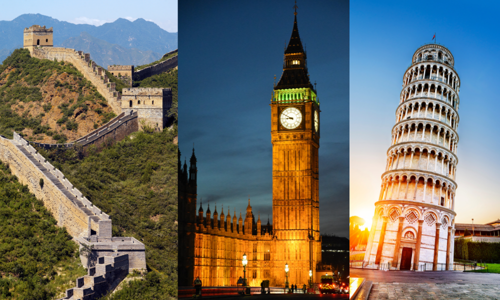 Great wall of china, Big Ben and Pisa Tower