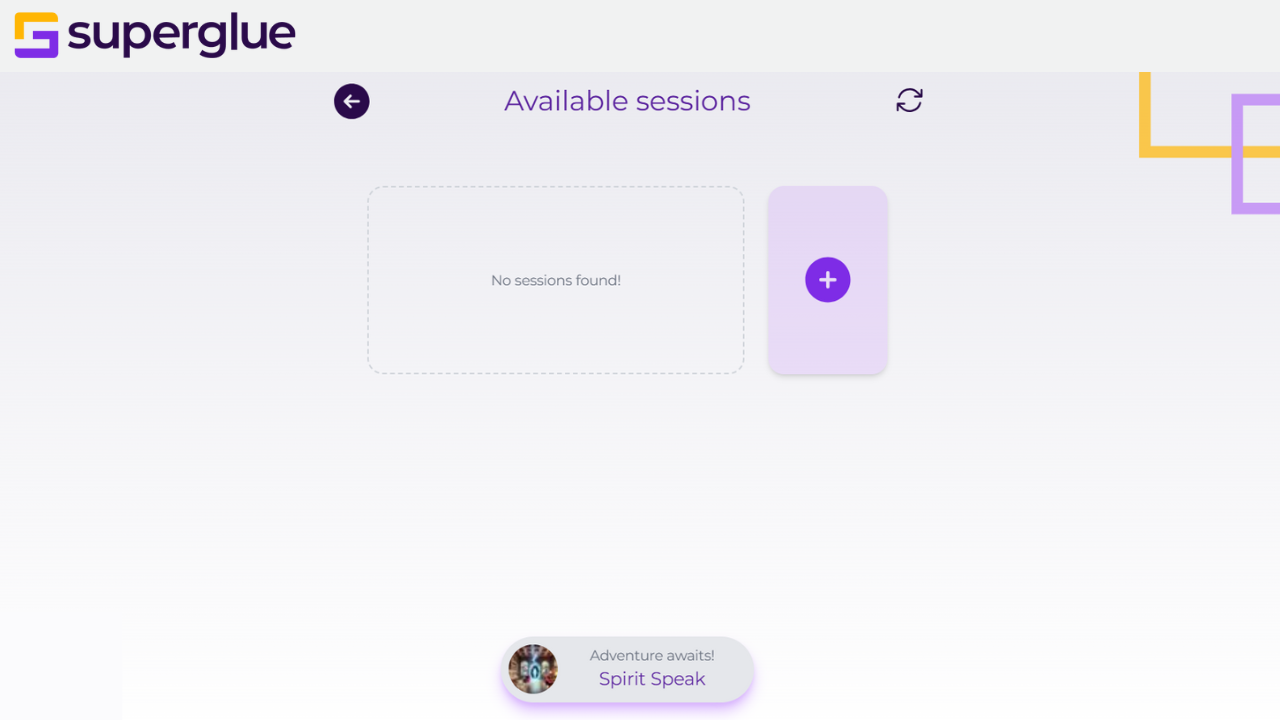 Superglue platform — team session screen